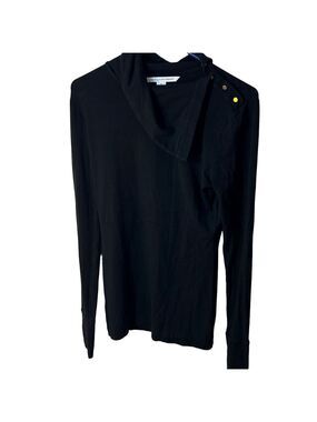 Diane Von Furstenberg Black Long Sleeve Top Turtleneck Snap Button size M